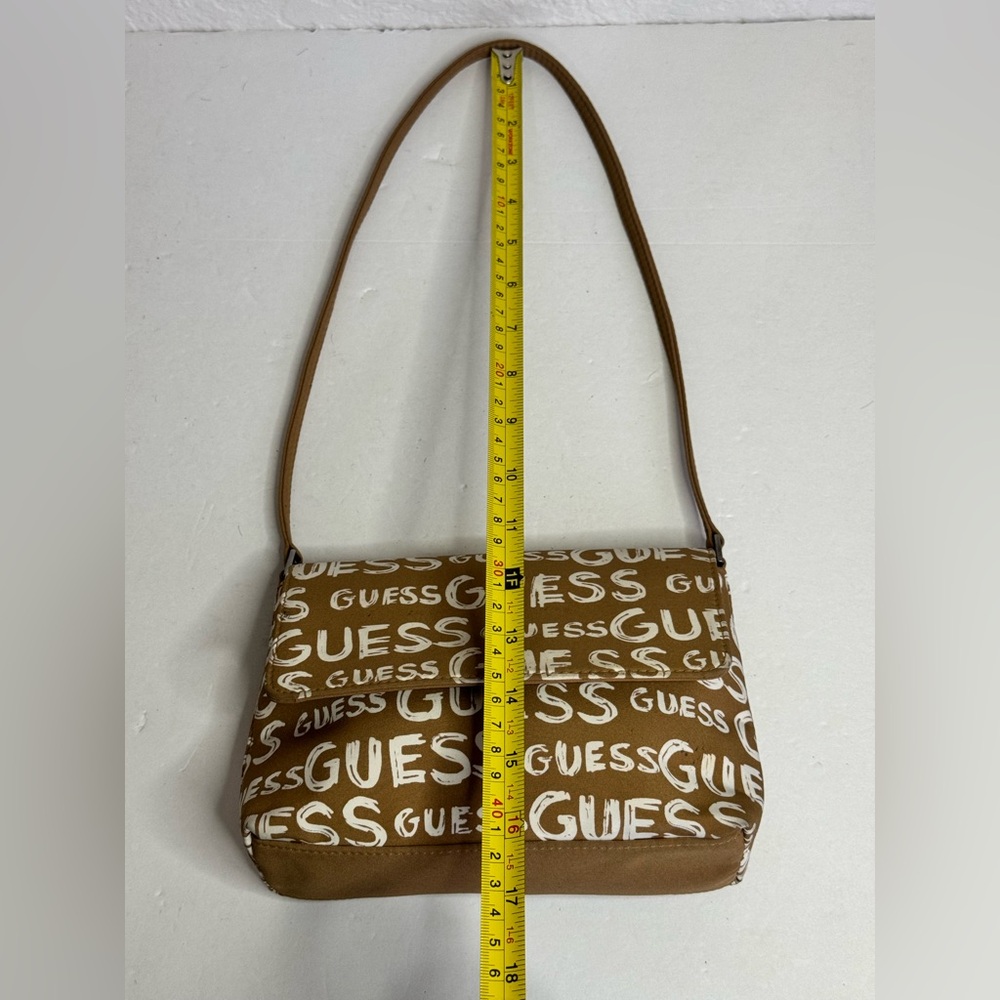 Vintage Y2K Guess Print Logo Tan Shoulder Bag - Picture 6 of 11